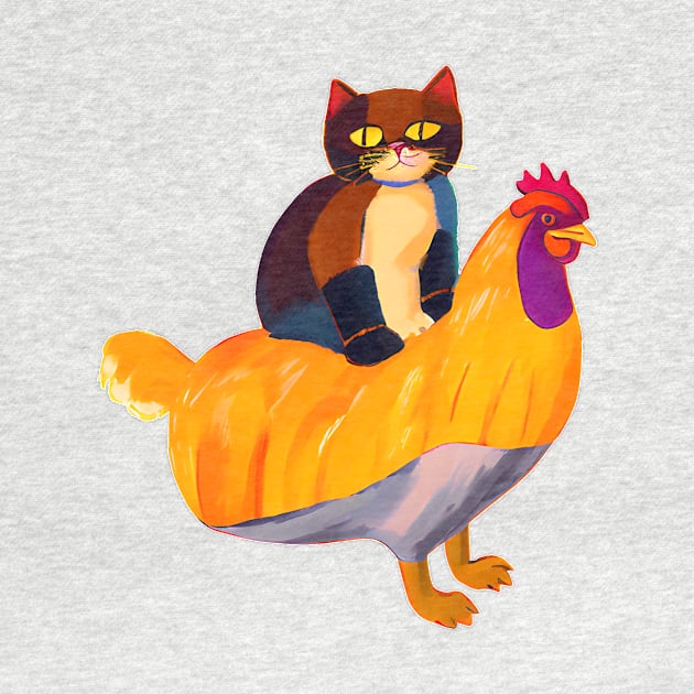 Tuxedo Cat on a Chicken T-Shirt by Yourex